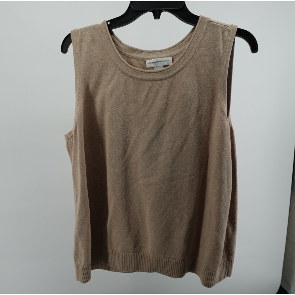 Christopher & Banks Womens XL Tan Beige 100% Cotton Sleeveless Sweater Vest Top